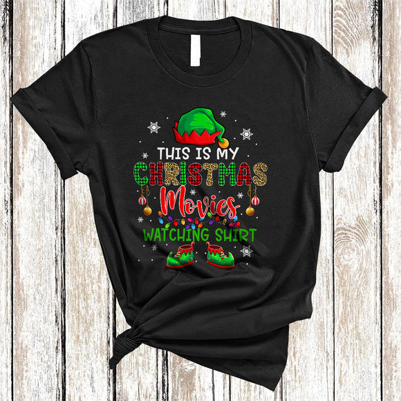 MacnyStore - This Is My Christmas Movies Watching Shirt, Cheerful Leopard Plaid ELF, X-mas Family Group T-Shirt