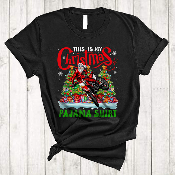 MacnyStore - This Is My Christmas Pajama Shirt Awesome Christmas Santa Riding Xmas Dirt Bike Biker Lover T-Shirt