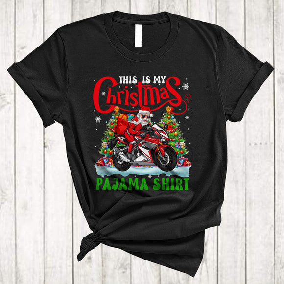 MacnyStore - This Is My Christmas Pajama Shirt Awesome Christmas Santa Riding Xmas Motorbike Biker Lover T-Shirt