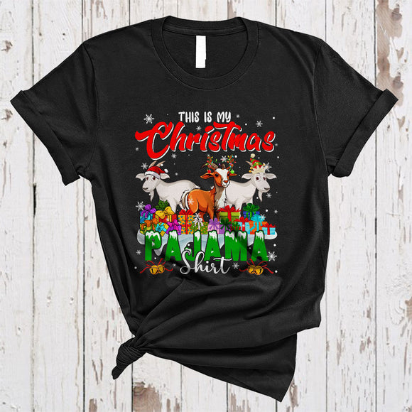 MacnyStore - This Is My Christmas Pajama Shirt Cool Colorful Xmas Lights ELF Reindeer Santa Goat Farmer T-Shirt