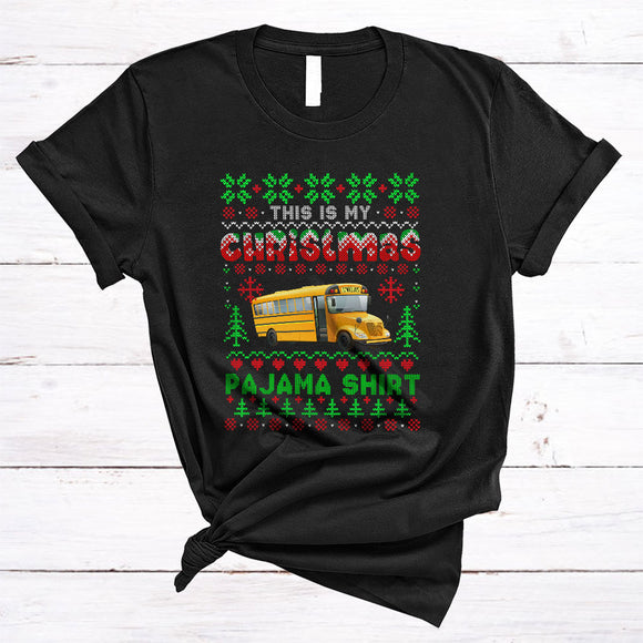 MacnyStore - This Is My Christmas Pajama Shirt Cool Merry Xmas Sweater Family Group School Bus Lover T-Shirt