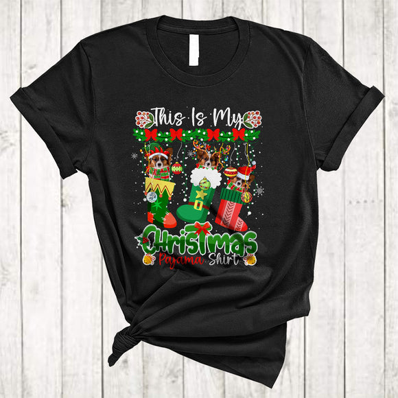 MacnyStore - This Is My Christmas Pajama Shirt Cute Happy Xmas Snow Elf Reindeer Santa Papillon Dog In Socks T-Shirt