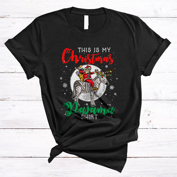MacnyStore - This Is My Christmas Pajama Shirt Cute Xmas Snow Animal Santa Riding Reindeer Zebra Lover T-Shirt