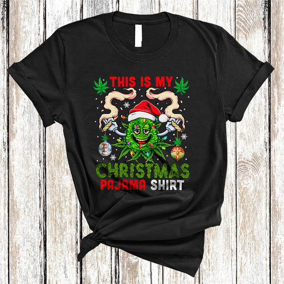 MacnyStore - This Is My Christmas Pajama Shirt, Funny X-mas Lights Santa Weed, Matching Smoker Stoner T-Shirt