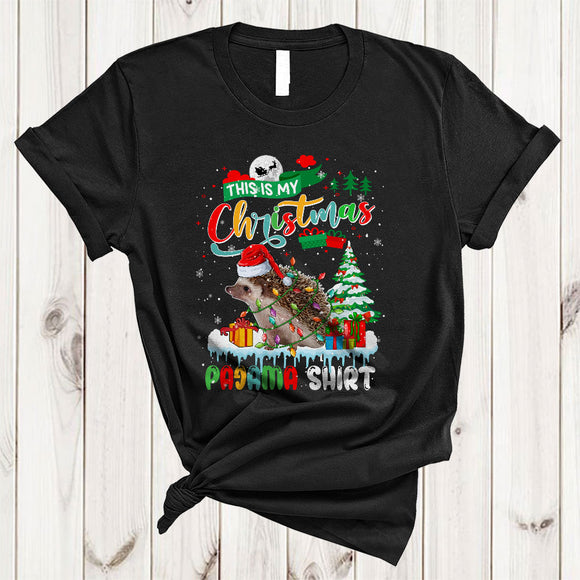 MacnyStore - This Is My Christmas Pajama Shirt, Adorable Santa Hedgehog Animal Lover, X-mas Lights Snow T-Shirt