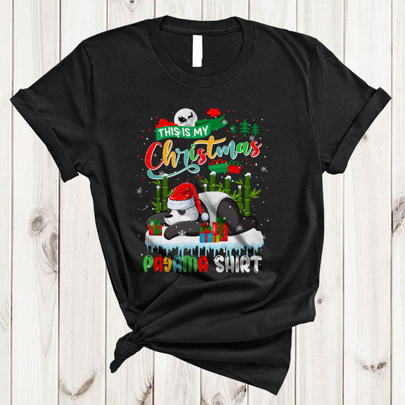MacnyStore - This Is My Christmas Pajama Shirt, Adorable Santa Panda Animal Lover, X-mas Lights Snow T-Shirt
