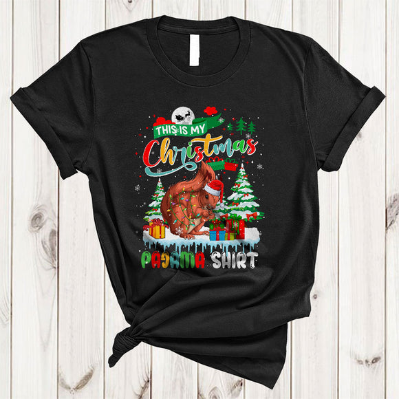 MacnyStore - This Is My Christmas Pajama Shirt, Adorable Santa Squirrel Animal Lover, X-mas Lights Snow T-Shirt