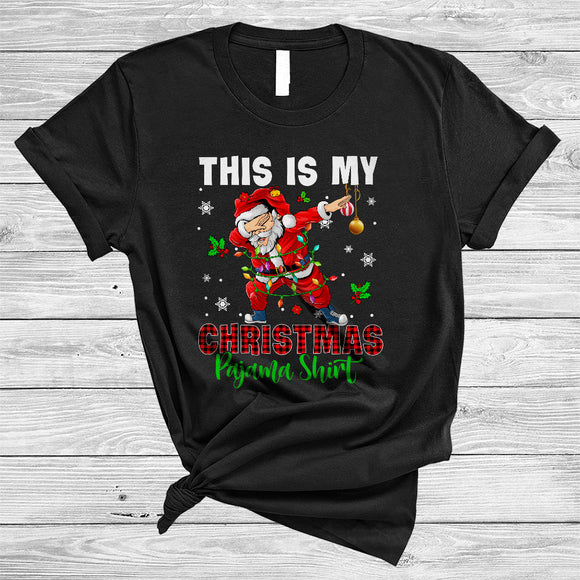 MacnyStore - This Is My Christmas Pajama Shirt, Amazing Plaid Dabbing Santa Lover, X-mas Snow Family T-Shirt