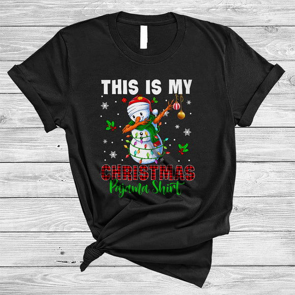 MacnyStore - This Is My Christmas Pajama Shirt, Amazing Plaid Dabbing Snowman, X-mas Snow Family T-Shirt