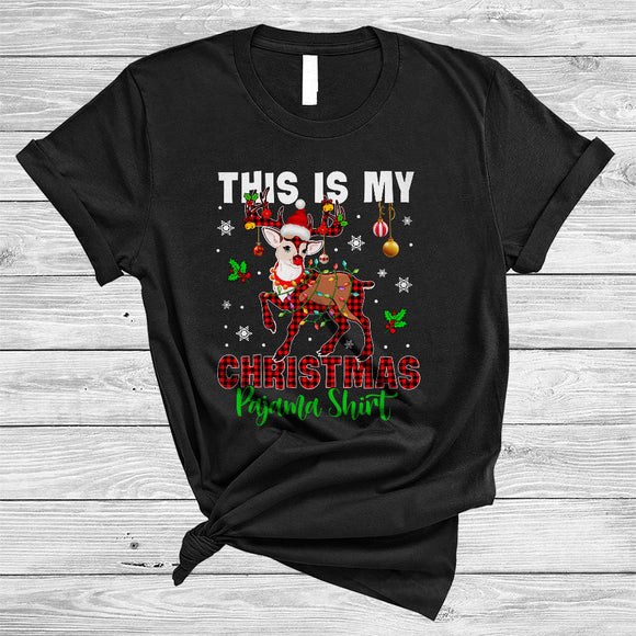 MacnyStore - This Is My Christmas Pajama Shirt, Amazing Plaid Reindeer Snow Around, X-mas Snow Family T-Shirt
