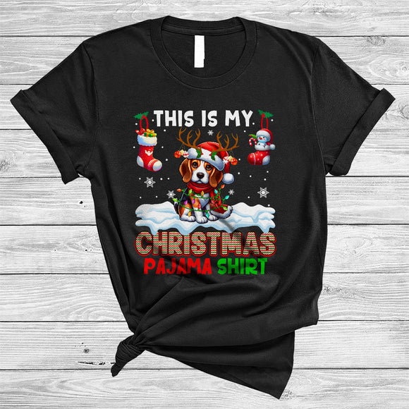 MacnyStore - This Is My Christmas Pajama Shirt, Amazing Santa Reindeer Beagle, X-mas Lights Socks T-Shirt