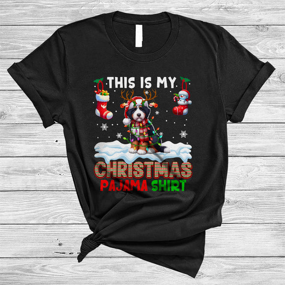 MacnyStore - This Is My Christmas Pajama Shirt, Amazing Santa Reindeer Bernedoodle, X-mas Lights Socks T-Shirt