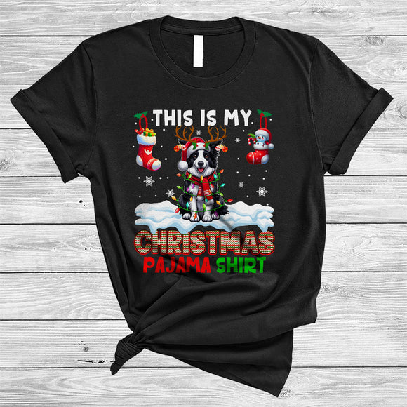MacnyStore - This Is My Christmas Pajama Shirt, Amazing Santa Reindeer Border Collie, X-mas Lights Socks T-Shirt
