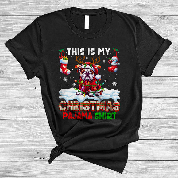 MacnyStore - This Is My Christmas Pajama Shirt, Amazing Santa Reindeer Bulldog, X-mas Lights Socks T-Shirt