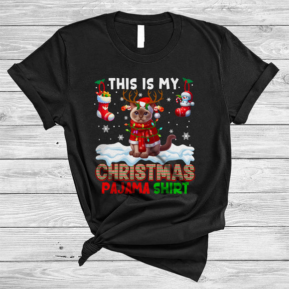 MacnyStore - This Is My Christmas Pajama Shirt, Amazing Santa Reindeer Burmese Cat, X-mas Lights Socks T-Shirt
