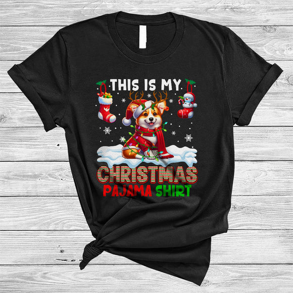 MacnyStore - This Is My Christmas Pajama Shirt, Amazing Santa Reindeer Corgi, X-mas Lights Socks T-Shirt