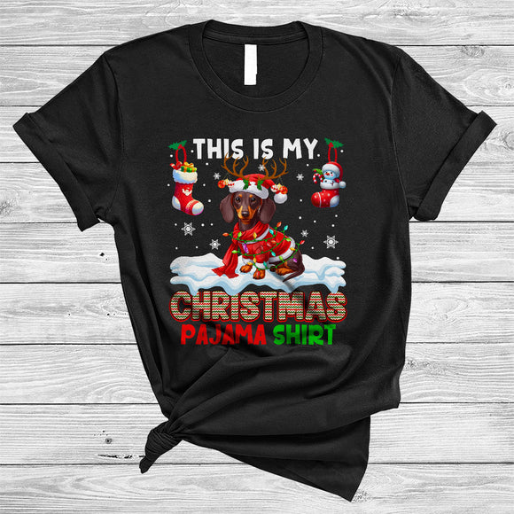 MacnyStore - This Is My Christmas Pajama Shirt, Amazing Santa Reindeer Dachshund, X-mas Lights Socks T-Shirt