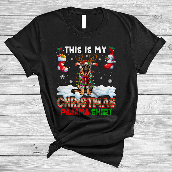 MacnyStore - This Is My Christmas Pajama Shirt, Amazing Santa Reindeer Dobermann, X-mas Lights Socks T-Shirt