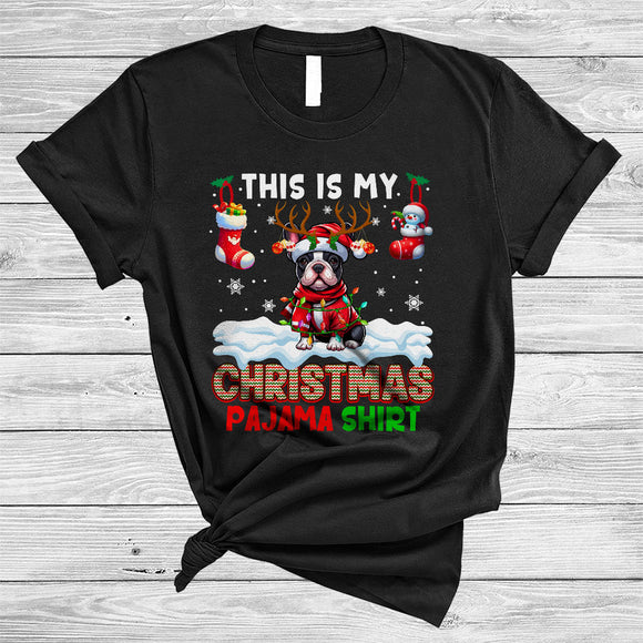 MacnyStore - This Is My Christmas Pajama Shirt, Amazing Santa Reindeer French Bulldog, X-mas Lights Socks T-Shirt