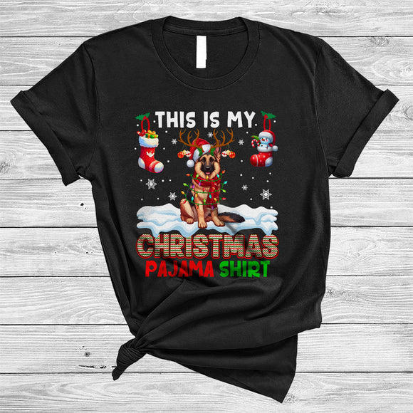 MacnyStore - This Is My Christmas Pajama Shirt, Amazing Santa Reindeer German Shepherd, X-mas Lights Socks T-Shirt