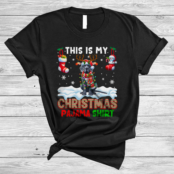 MacnyStore - This Is My Christmas Pajama Shirt, Amazing Santa Reindeer Great Dane, X-mas Lights Socks T-Shirt