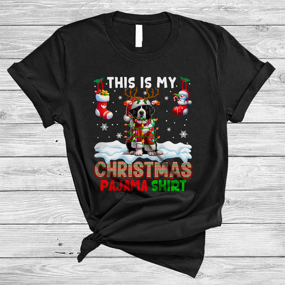 MacnyStore - This Is My Christmas Pajama Shirt, Amazing Santa Reindeer Landseer, X-mas Lights Socks T-Shirt