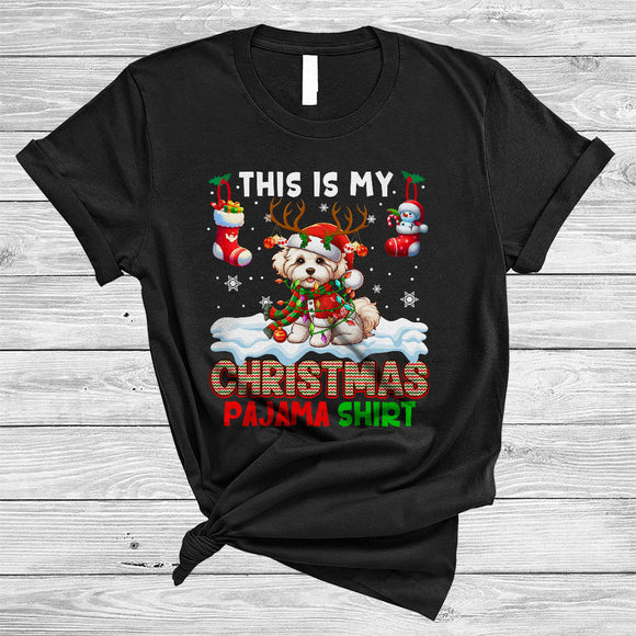 MacnyStore - This Is My Christmas Pajama Shirt, Amazing Santa Reindeer Maltipoo, X-mas Lights Socks T-Shirt