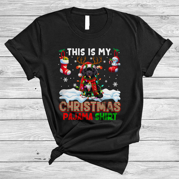 MacnyStore - This Is My Christmas Pajama Shirt, Amazing Santa Reindeer Newfoundland, X-mas Lights Socks T-Shirt
