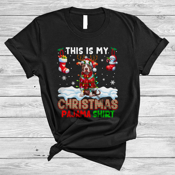 MacnyStore - This Is My Christmas Pajama Shirt, Amazing Santa Reindeer Pit Bull, X-mas Lights Socks T-Shirt