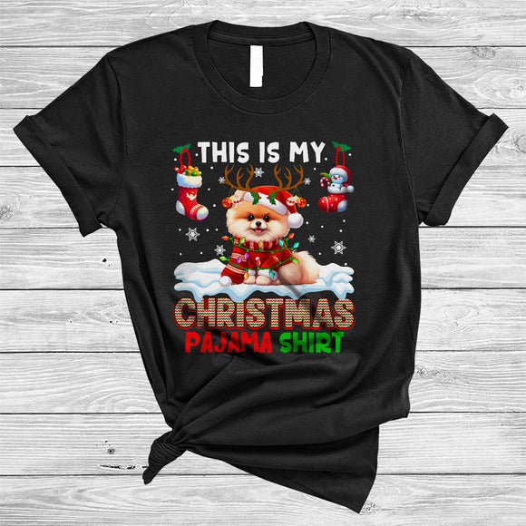 MacnyStore - This Is My Christmas Pajama Shirt, Amazing Santa Reindeer Pomeranian, X-mas Lights Socks T-Shirt