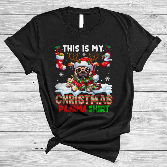 MacnyStore - This Is My Christmas Pajama Shirt, Amazing Santa Reindeer Pug, X-mas Lights Socks T-Shirt