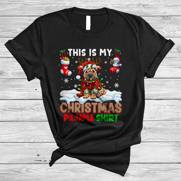 MacnyStore - This Is My Christmas Pajama Shirt, Amazing Santa Reindeer Shar Pei, X-mas Lights Socks T-Shirt