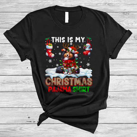 MacnyStore - This Is My Christmas Pajama Shirt, Amazing Santa Reindeer Shetland Sheepdog, X-mas Lights Socks T-Shirt