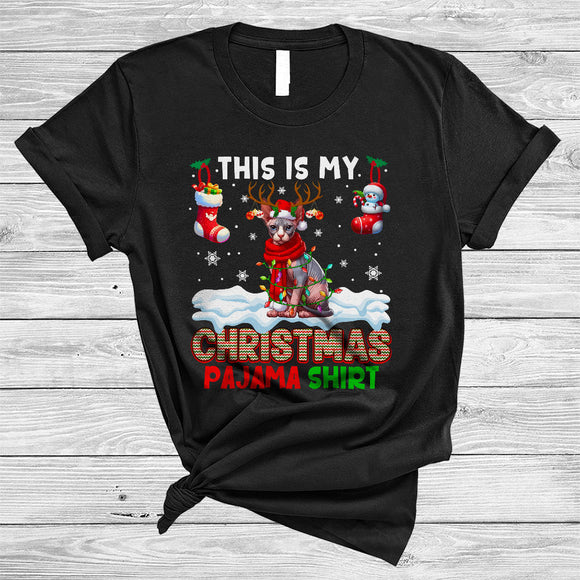 MacnyStore - This Is My Christmas Pajama Shirt, Amazing Santa Reindeer Sphynx Cat, X-mas Lights Socks T-Shirt