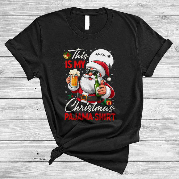 MacnyStore - This Is My Christmas Pajama Shirt, Awesome Funny Santa Drinking Beer, X-mas Snow Around T-Shirt