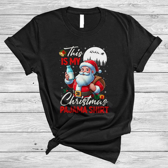 MacnyStore - This Is My Christmas Pajama Shirt, Awesome Funny Santa Drinking Milk, X-mas Snow Around T-Shirt