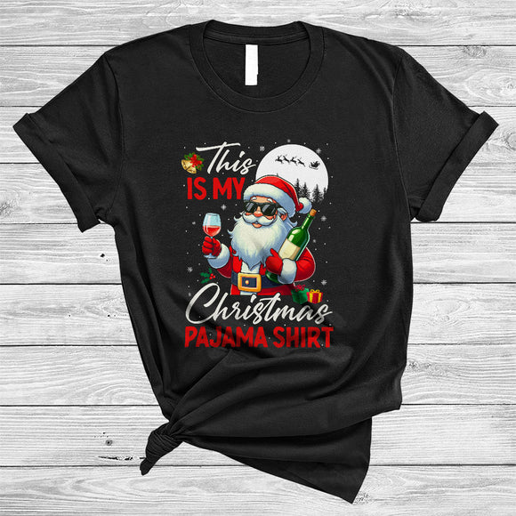 MacnyStore - This Is My Christmas Pajama Shirt, Awesome Funny Santa Drinking Wine, X-mas Snow Around T-Shirt