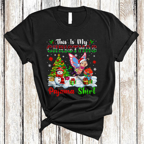 MacnyStore - This Is My Christmas Pajama Shirt, Awesome Plaid Santa Butterfly Insects, X-mas Tree Snowman T-Shirt
