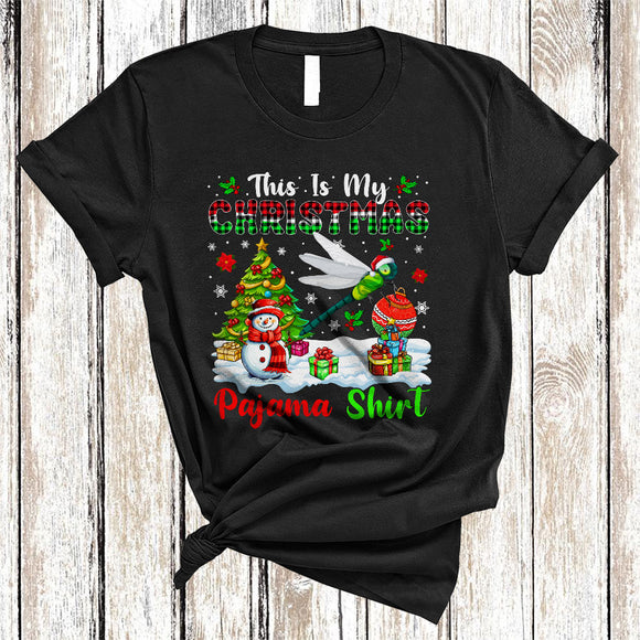 MacnyStore - This Is My Christmas Pajama Shirt, Awesome Plaid Santa Dragonfly Insects, X-mas Tree Snowman T-Shirt