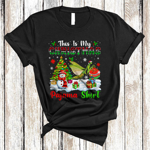 MacnyStore - This Is My Christmas Pajama Shirt, Awesome Plaid Santa Mantis Insects, X-mas Tree Snowman T-Shirt