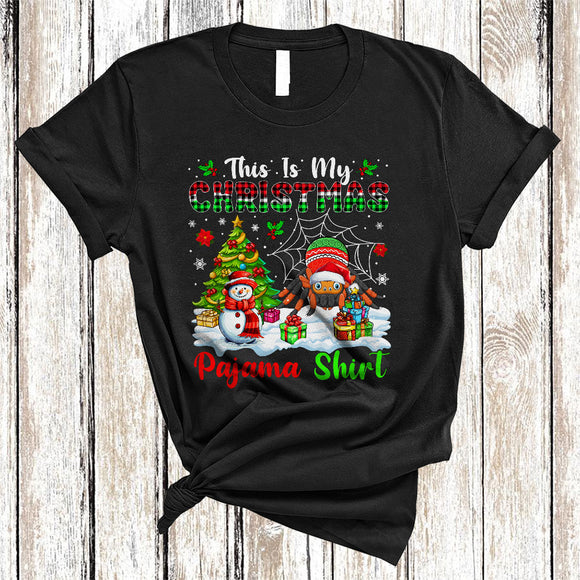 MacnyStore - This Is My Christmas Pajama Shirt, Awesome Plaid Santa Spider Insects, X-mas Tree Snowman T-Shirt
