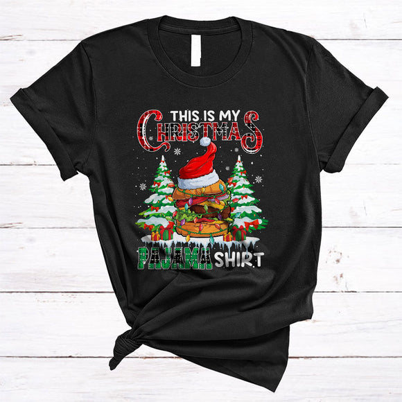 MacnyStore - This Is My Christmas Pajama Shirt, Awesome Santa Hamburger Lover, X-mas Lights Snow Around T-Shirt