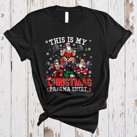 MacnyStore - This Is My Christmas Pajama Shirt, Cheerful Christmas Santa Weightlifting, Gym Workout X-mas T-Shirt