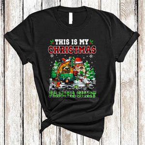 MacnyStore - This Is My Christmas Pajama Shirt, Colorful Plaid X-mas Santa Camping, Snow Around Family Group T-Shirt