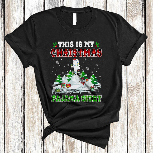 MacnyStore - This Is My Christmas Pajama Shirt, Colorful Plaid X-mas Santa Hiking, Snow Around Family Group T-Shirt