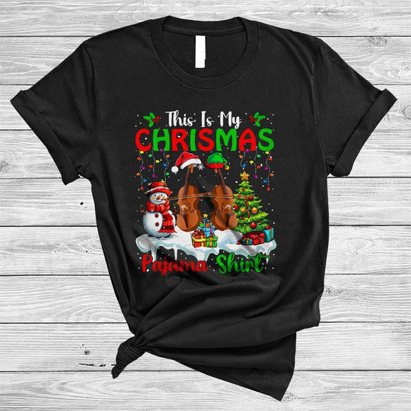 MacnyStore - This Is My Christmas Pajama Shirt, Colorful X-mas Lights Cello, Snow Musical Instruments T-Shirt