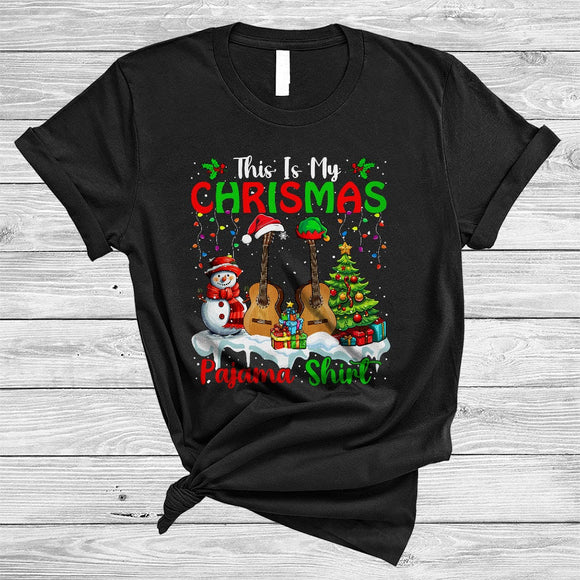 MacnyStore - This Is My Christmas Pajama Shirt, Colorful X-mas Lights Guitar, Snow Musical Instruments T-Shirt