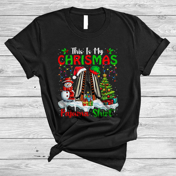 MacnyStore - This Is My Christmas Pajama Shirt, Colorful X-mas Lights Harmonica, Snow Musical Instruments T-Shirt