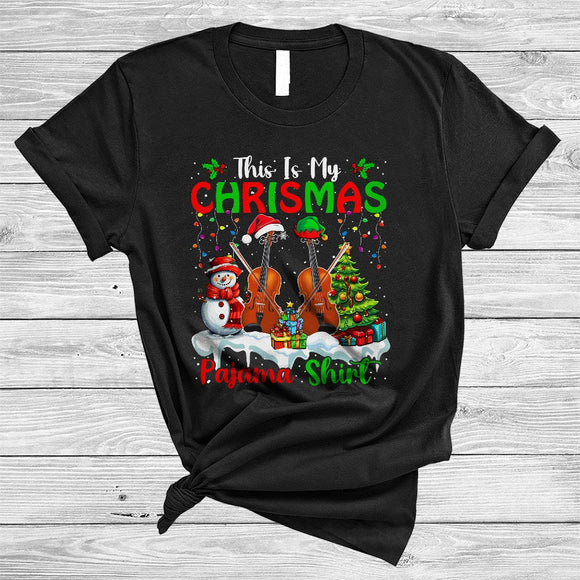 MacnyStore - This Is My Christmas Pajama Shirt, Colorful X-mas Lights Violin, Snow Musical Instruments T-Shirt