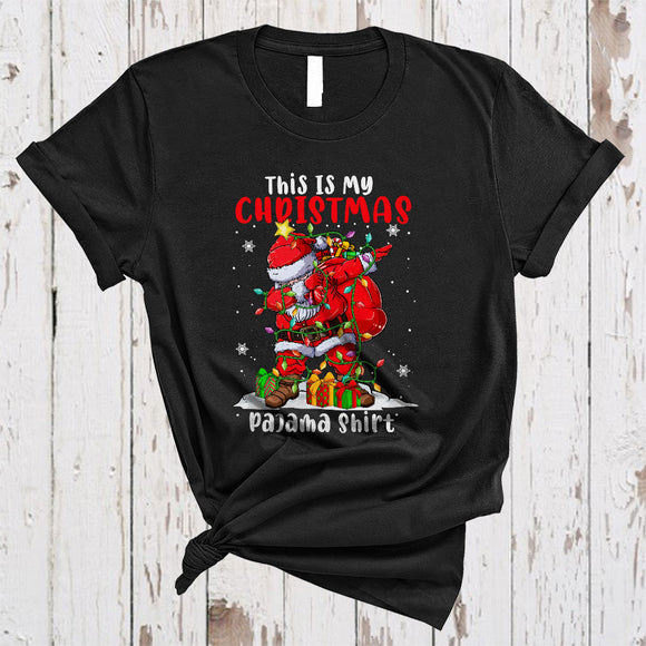MacnyStore - This Is My Christmas Pajama Shirt, Cool Dabbing Santa With X-mas Lights, Family Group T-Shirt